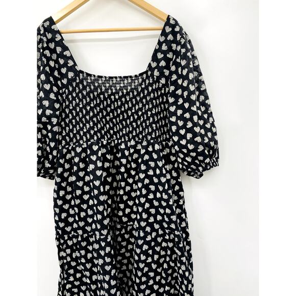 Johnny Was XL Black couple of hearts smocked midi dress - Picture 4 of 8